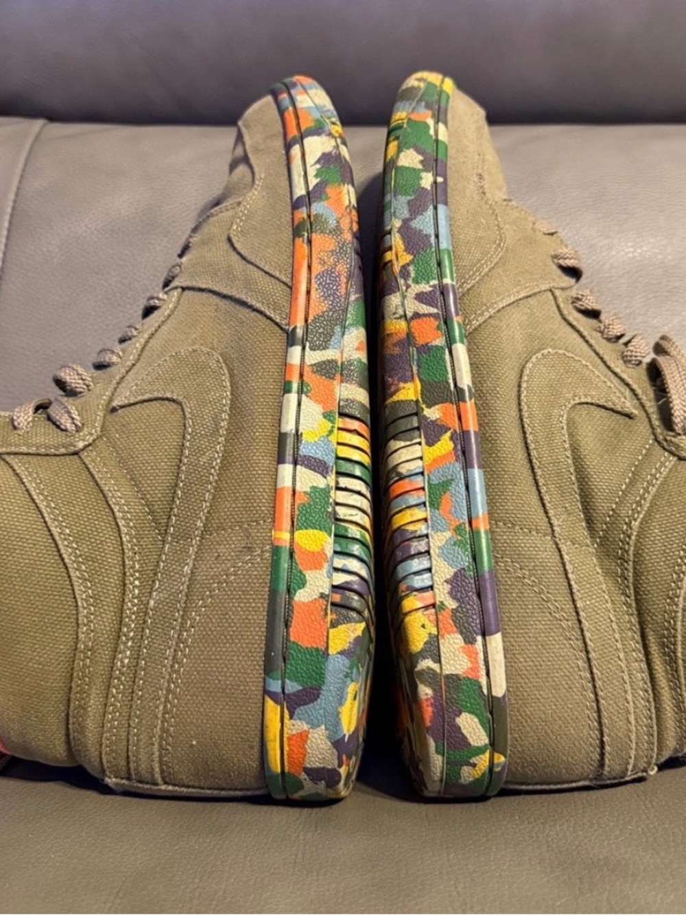 Nike Olive and Orange High-Top Sneakers with Multicolor Sole - court force